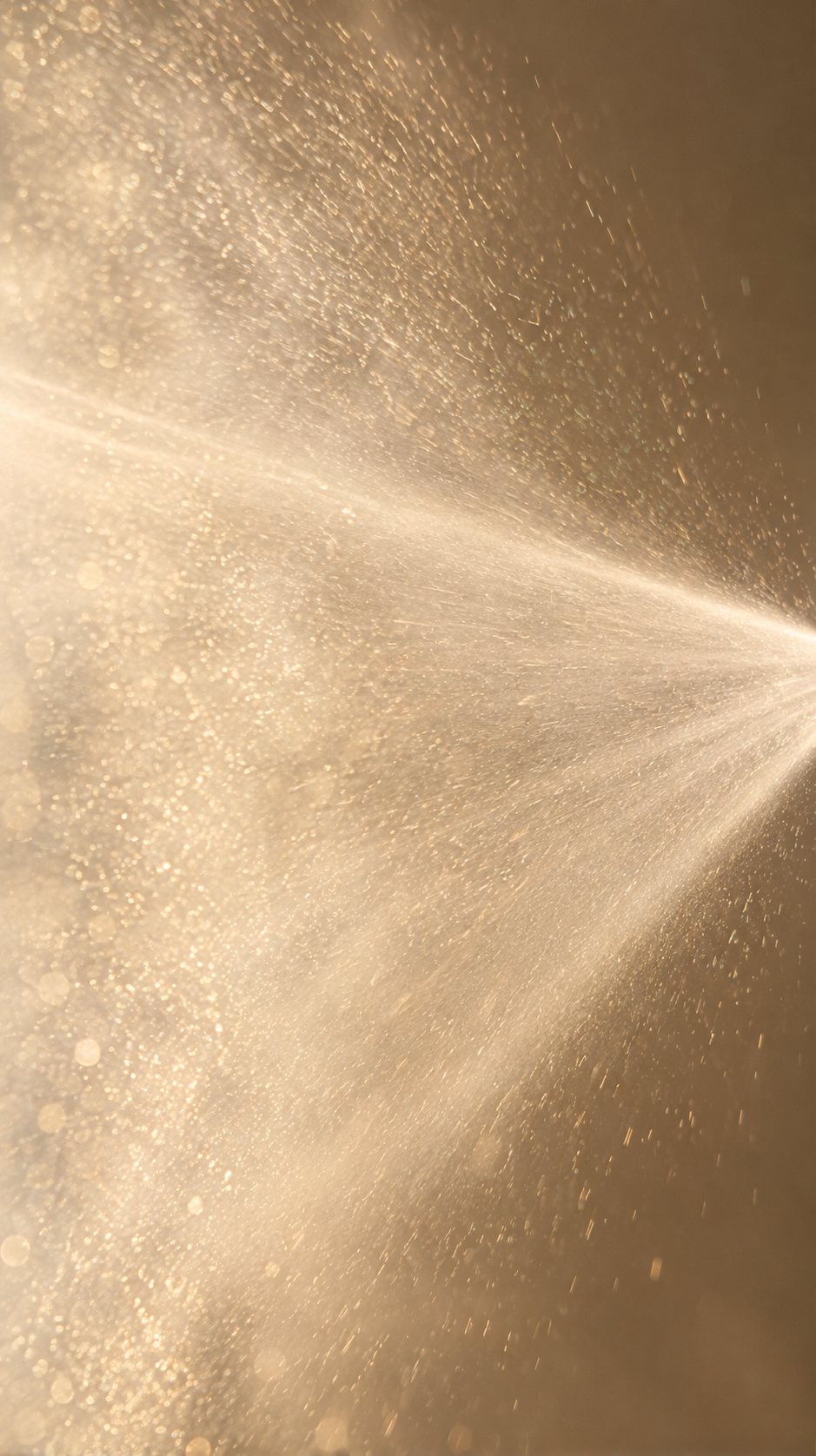 A fine golden mist of spray in sunlit air